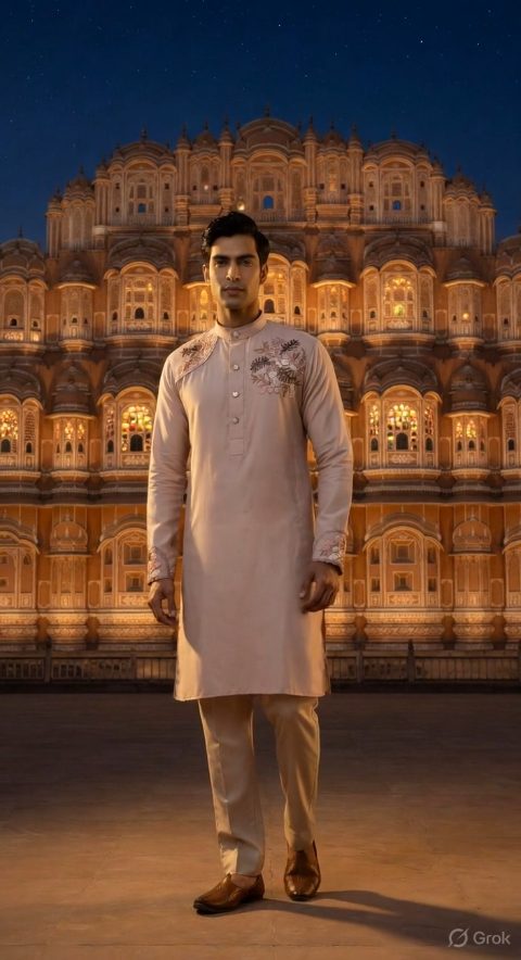 Baby Pink Embroidered Kurta